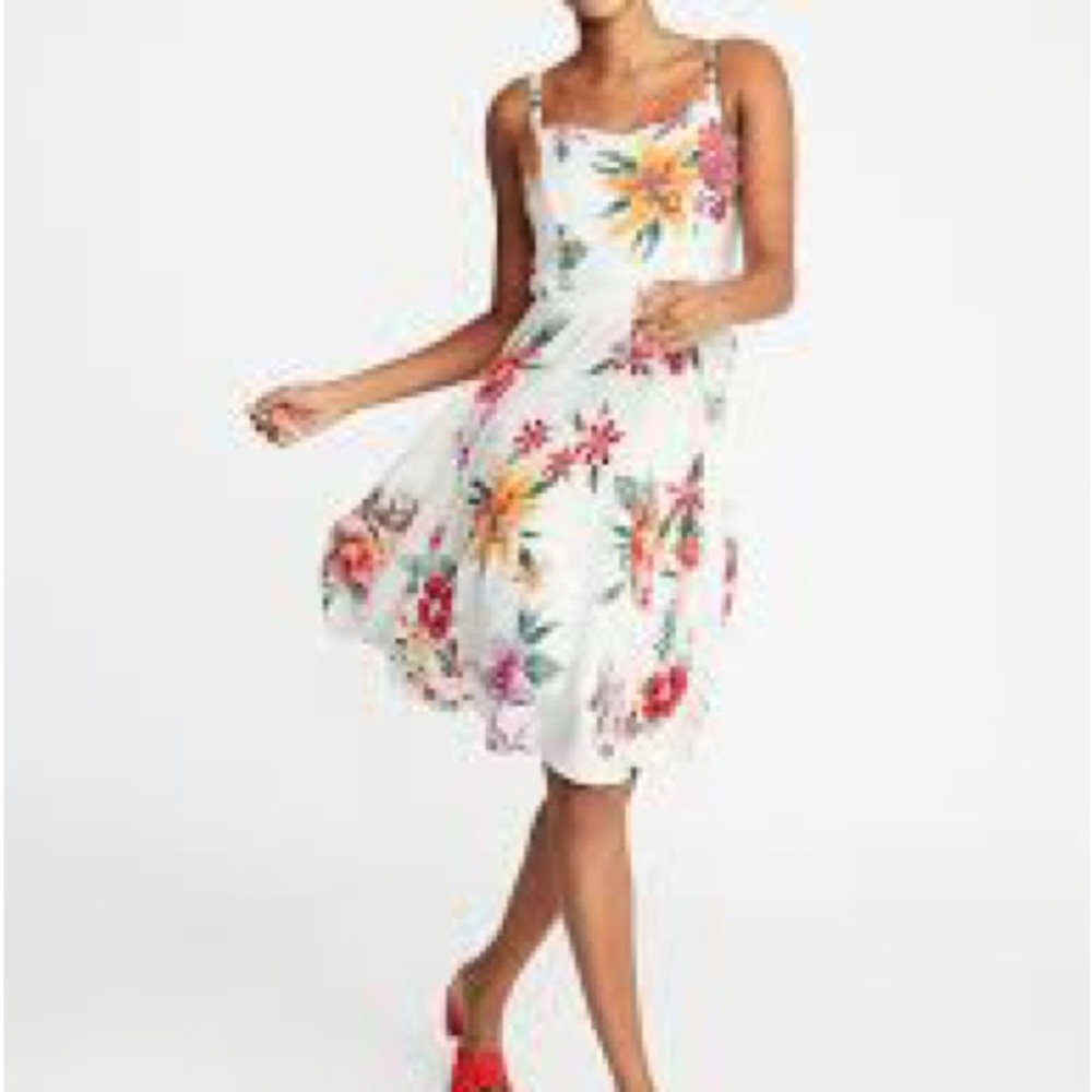 Old Navy White Floral Midi Dress fit and flair